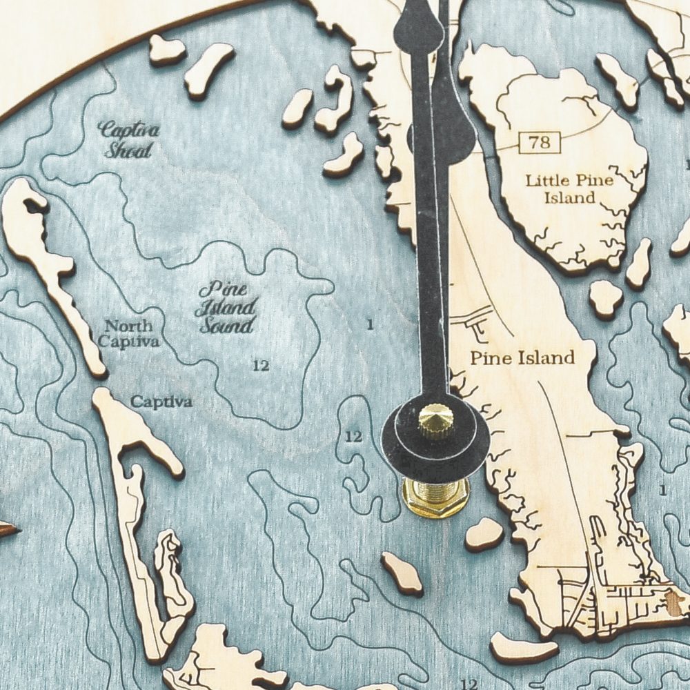 Sanibel & Captiva Nautical Clock Birch Accent with Blue Green Water Detail Shot 3
