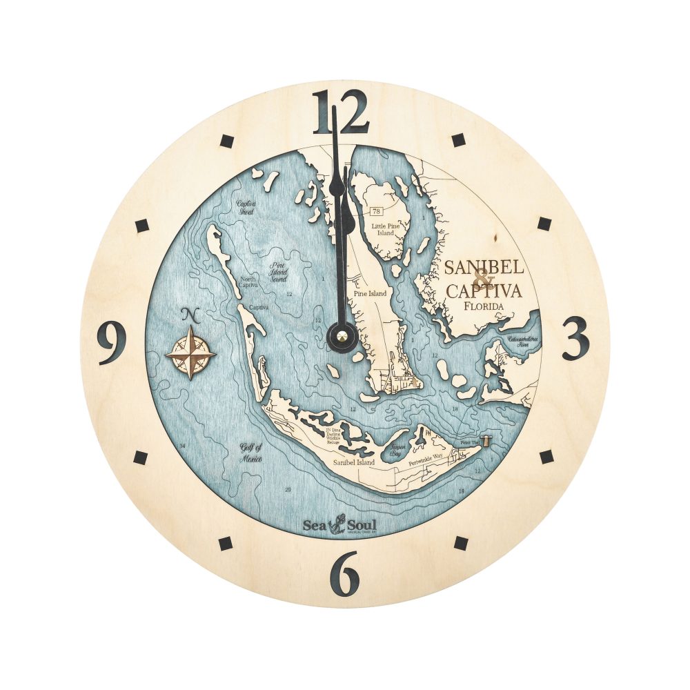 Sanibel & Captiva Nautical Clock Birch Accent with Blue Green Water