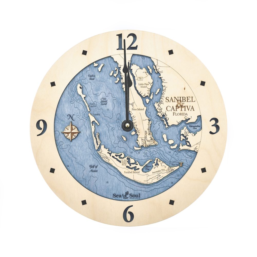 Sanibel & Captiva Nautical Clock Birch Accent with Deep Blue Water