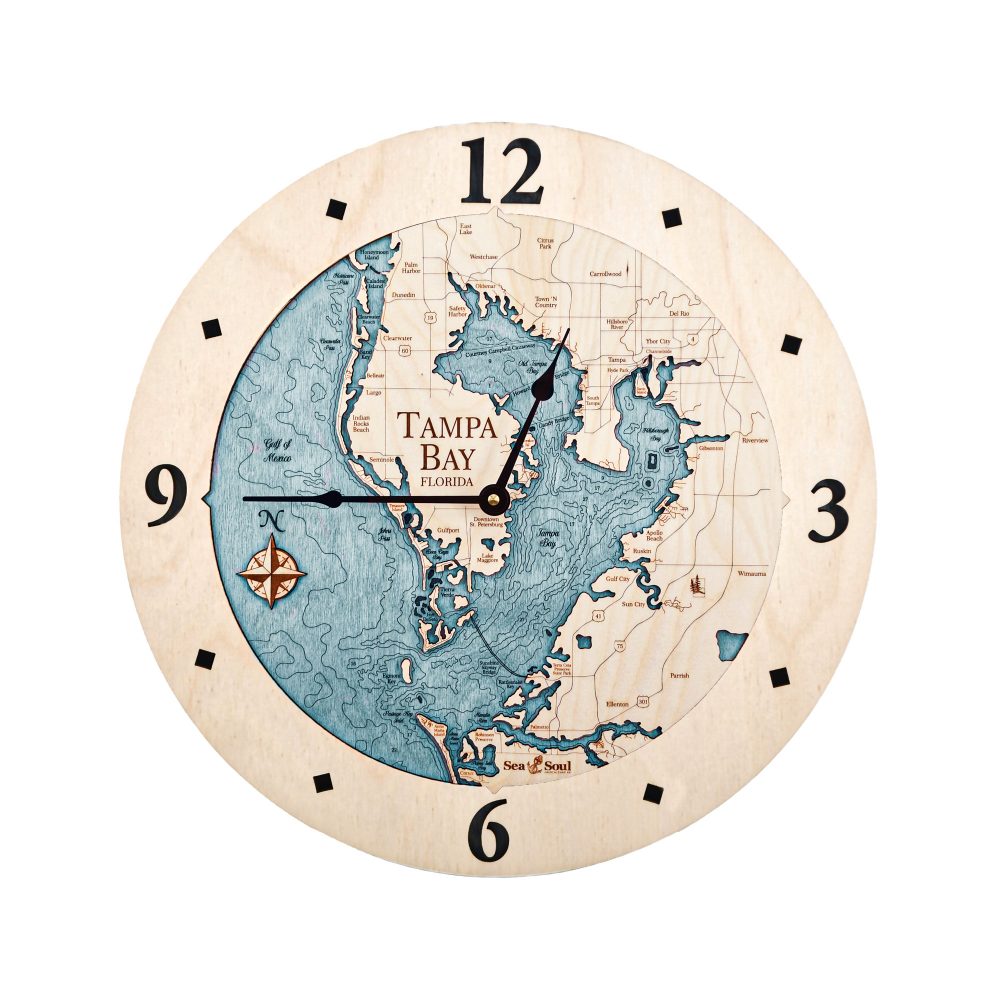 Tampa Bay Nautical Clock Birch Accent with Blue Green Water