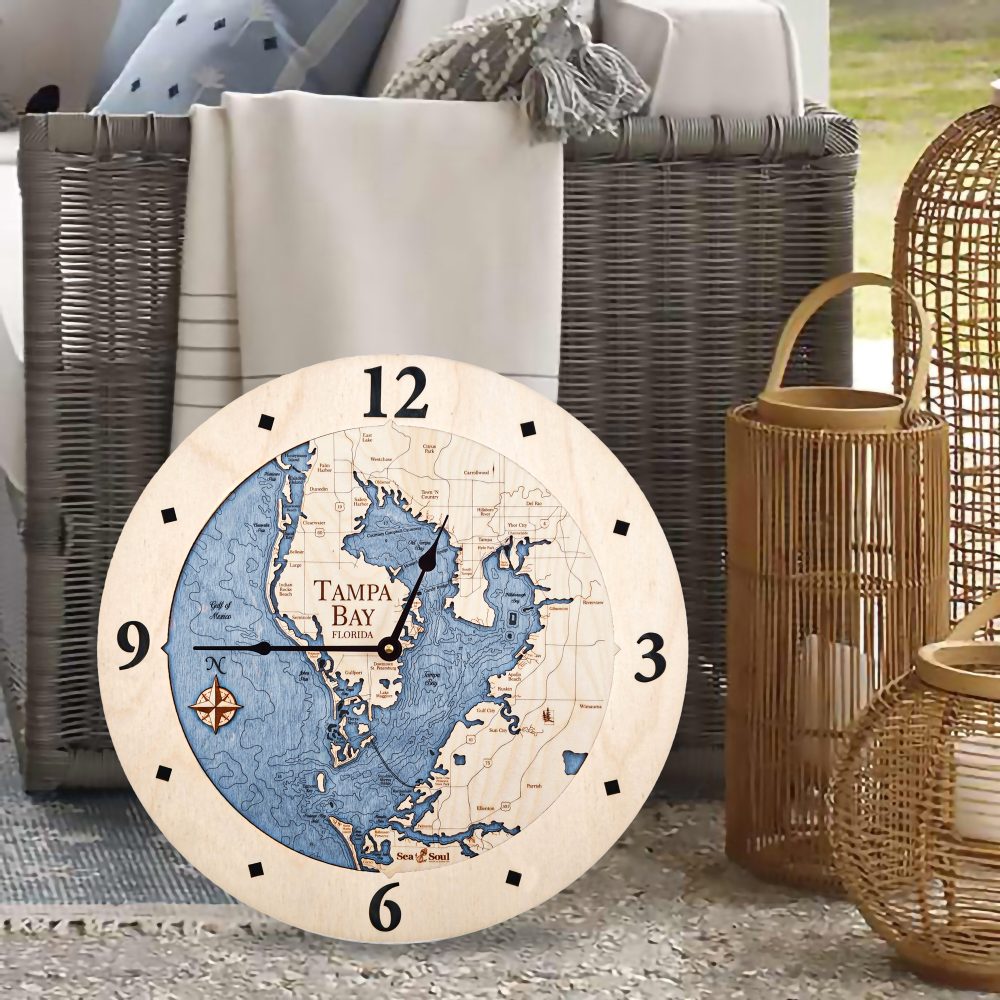 Tampa Bay Nautical Clock Birch Accent with Deep Blue Water by Chair