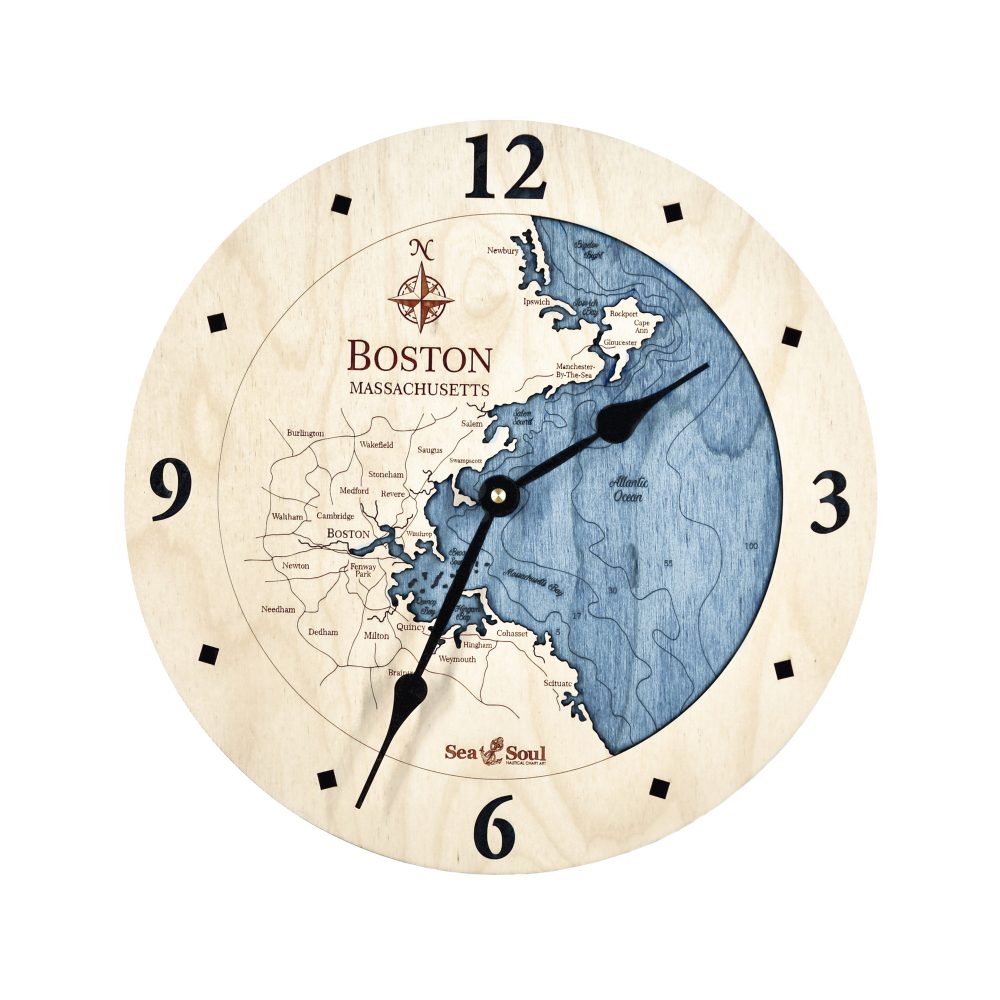 Boston Harbor Nautical Clock Birch Accent with Deep Blue Water