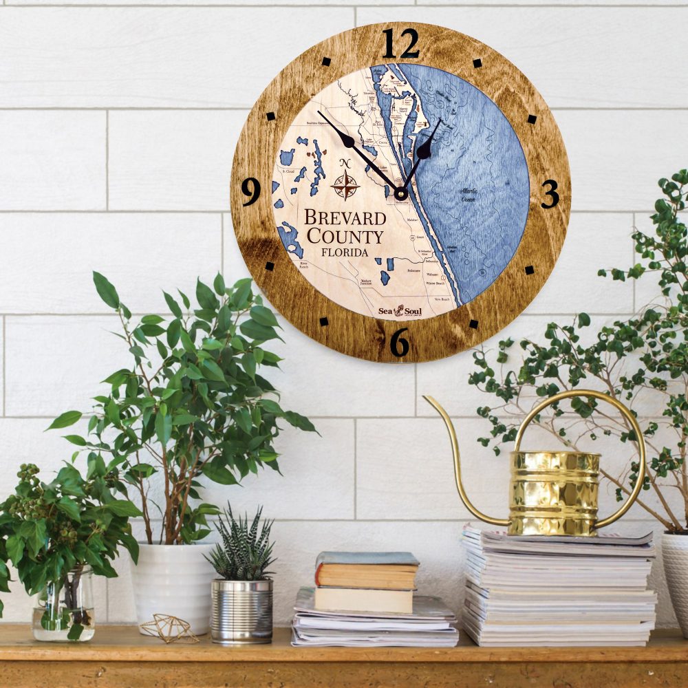 Brevard County Nautical Clock Americana Accent with Deep Blue Water on Wall