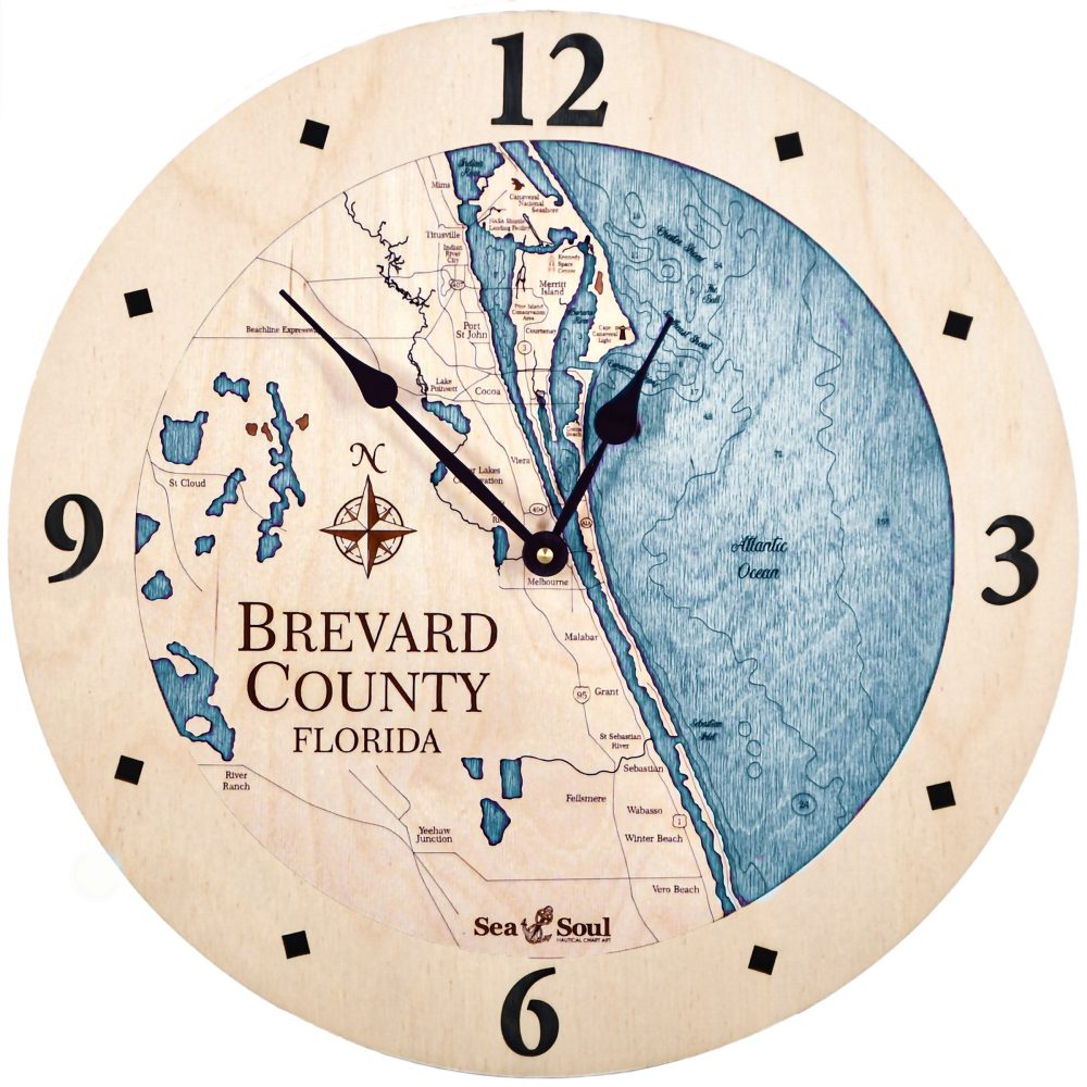 Brevard County Nautical Clock Birch Accent with Blue Green Water Product Shot