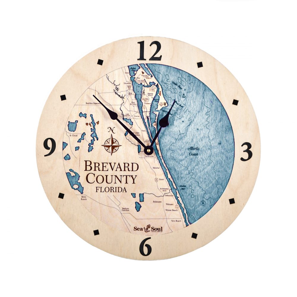 Brevard County Nautical Clock Birch Accent with Blue Green Water