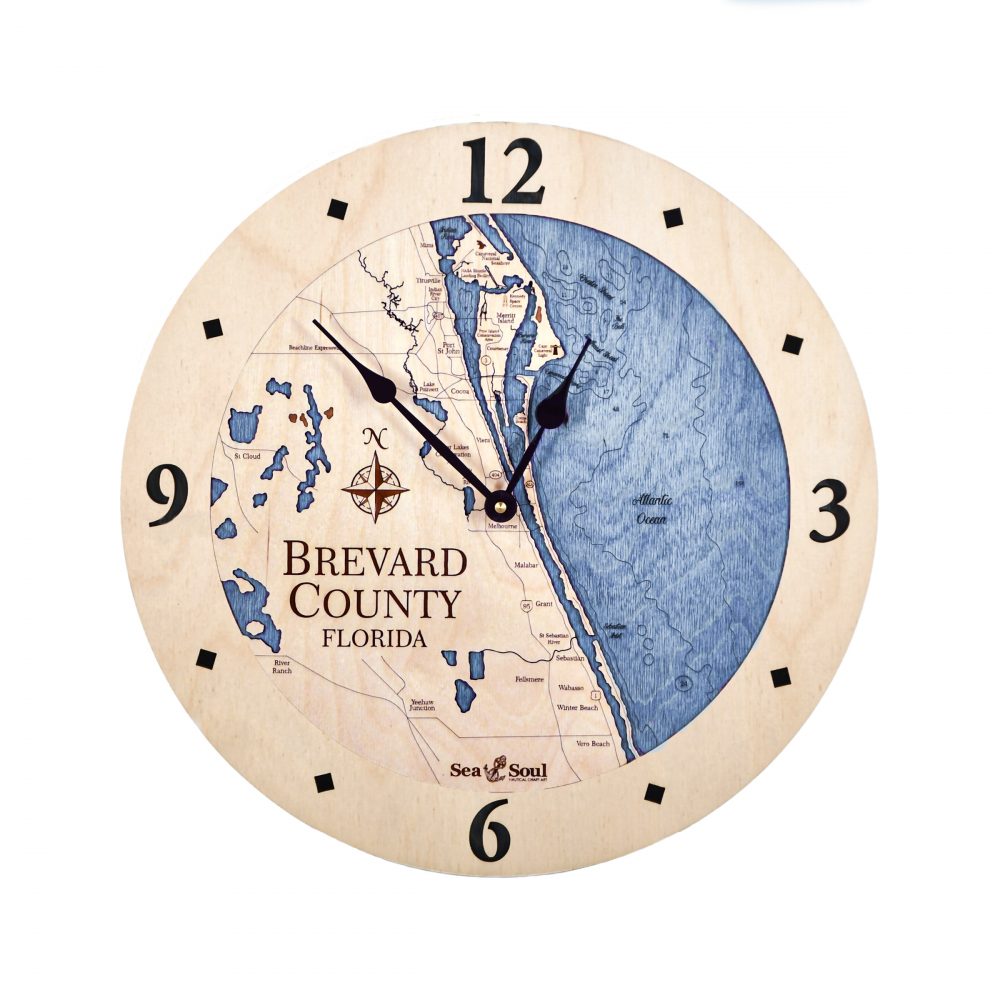 Brevard County Nautical Clock Birch Accent with Deep Blue Water