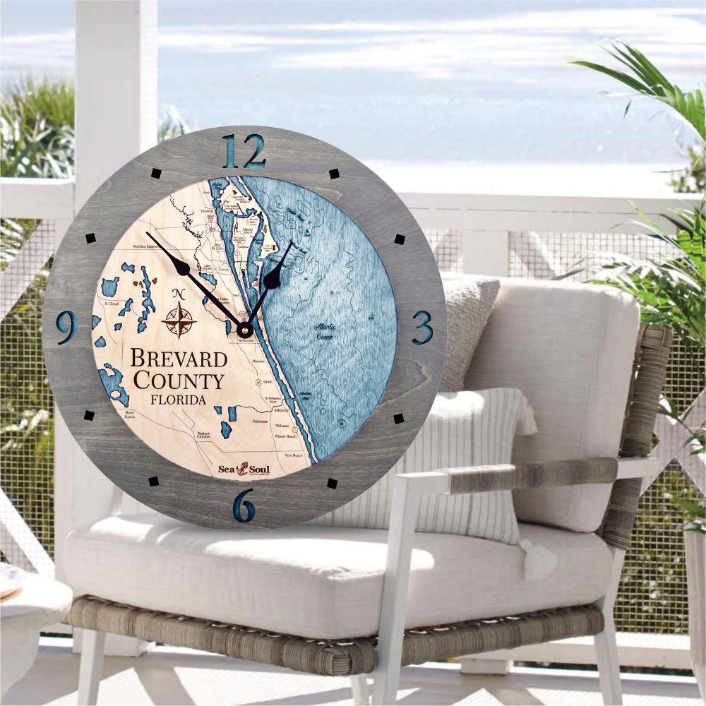 Brevard County Nautical Clock Driftwood Accent with Blue Green Water on Chair