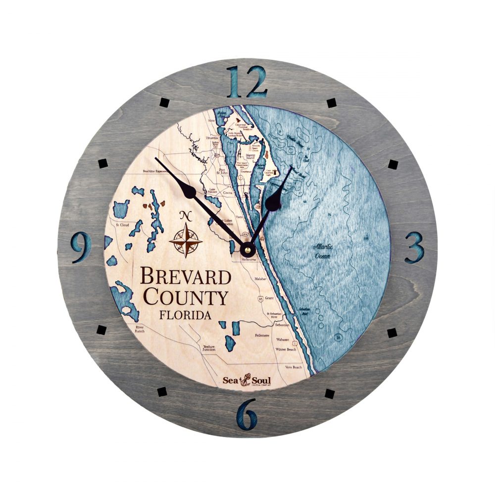 Brevard County Nautical Clock Driftwood Accent with Blue Green Water
