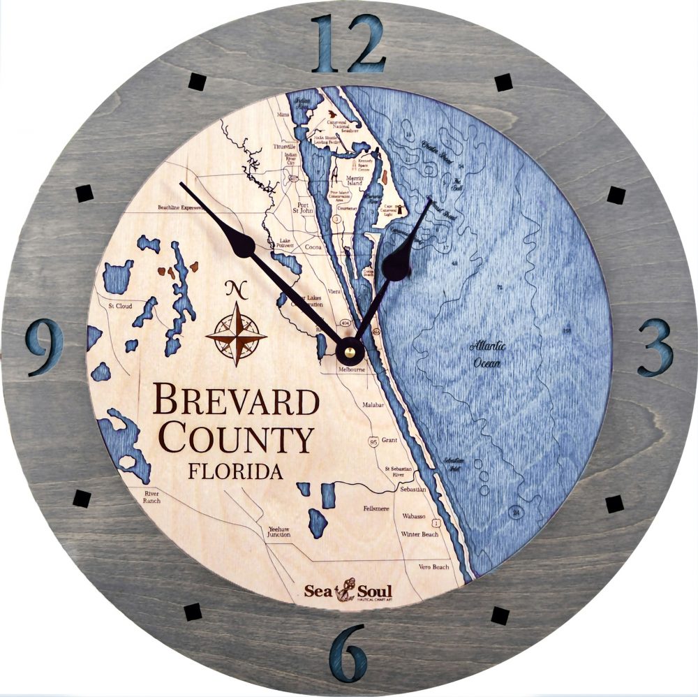 Brevard County Nautical Clock Driftwood Accent with Deep Blue Water Product Shot