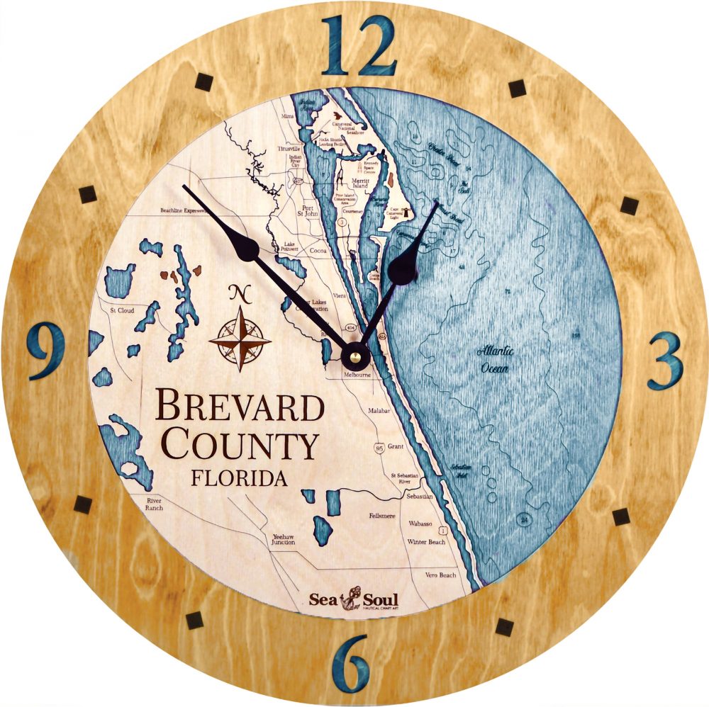 Brevard County Nautical Clock Honey Accent with Blue Green Water Product Shot