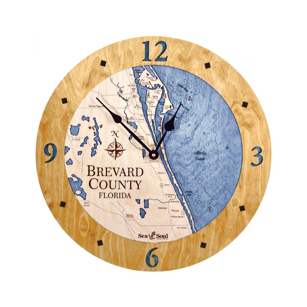 Brevard County Nautical Clock Honey Accent with Deep Blue Water