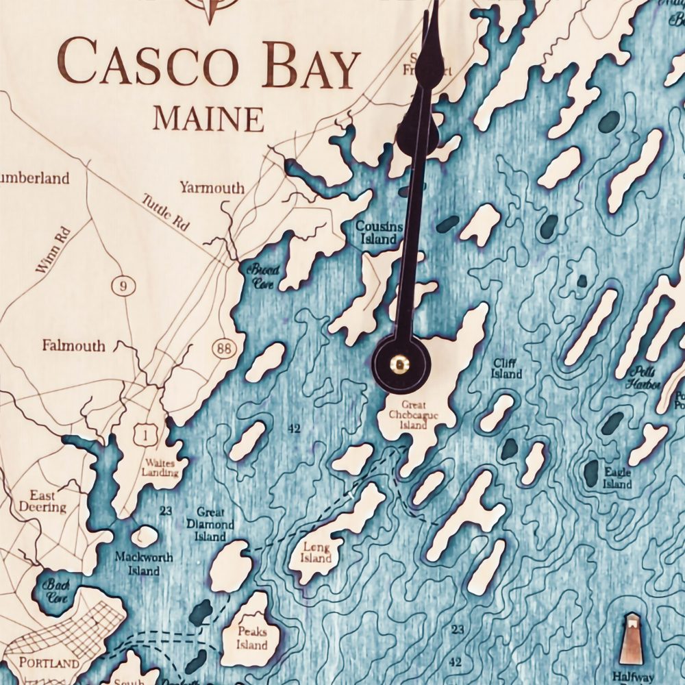 Casco Bay Nautical Clock Birch Accent with Blue Green Water Detail Shot 1