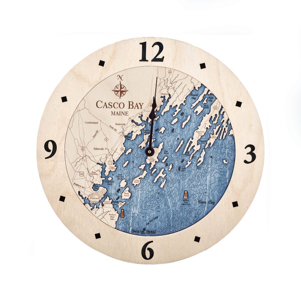 Casco Bay Nautical Clock Birch Accent with Deep Blue Water
