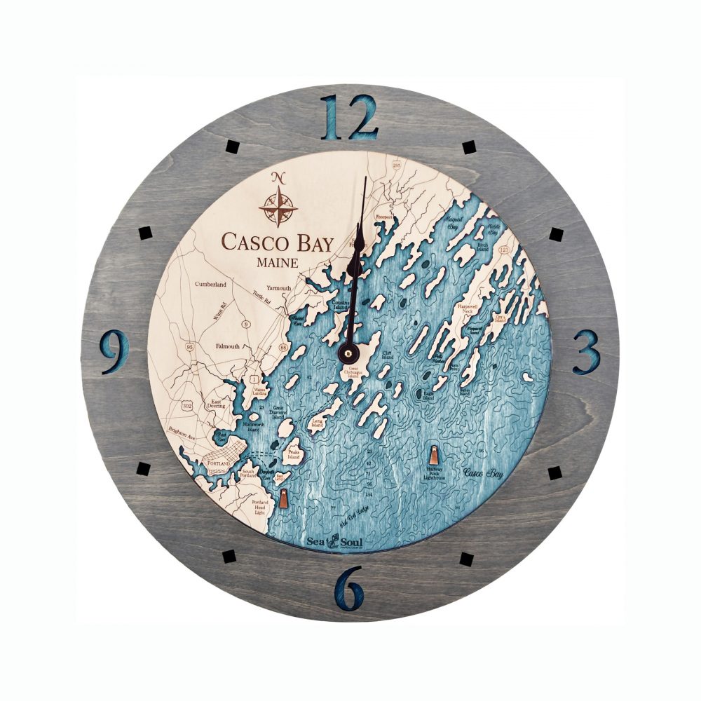 Casco Bay Nautical Clock Driftwood Accent with Blue Green Water