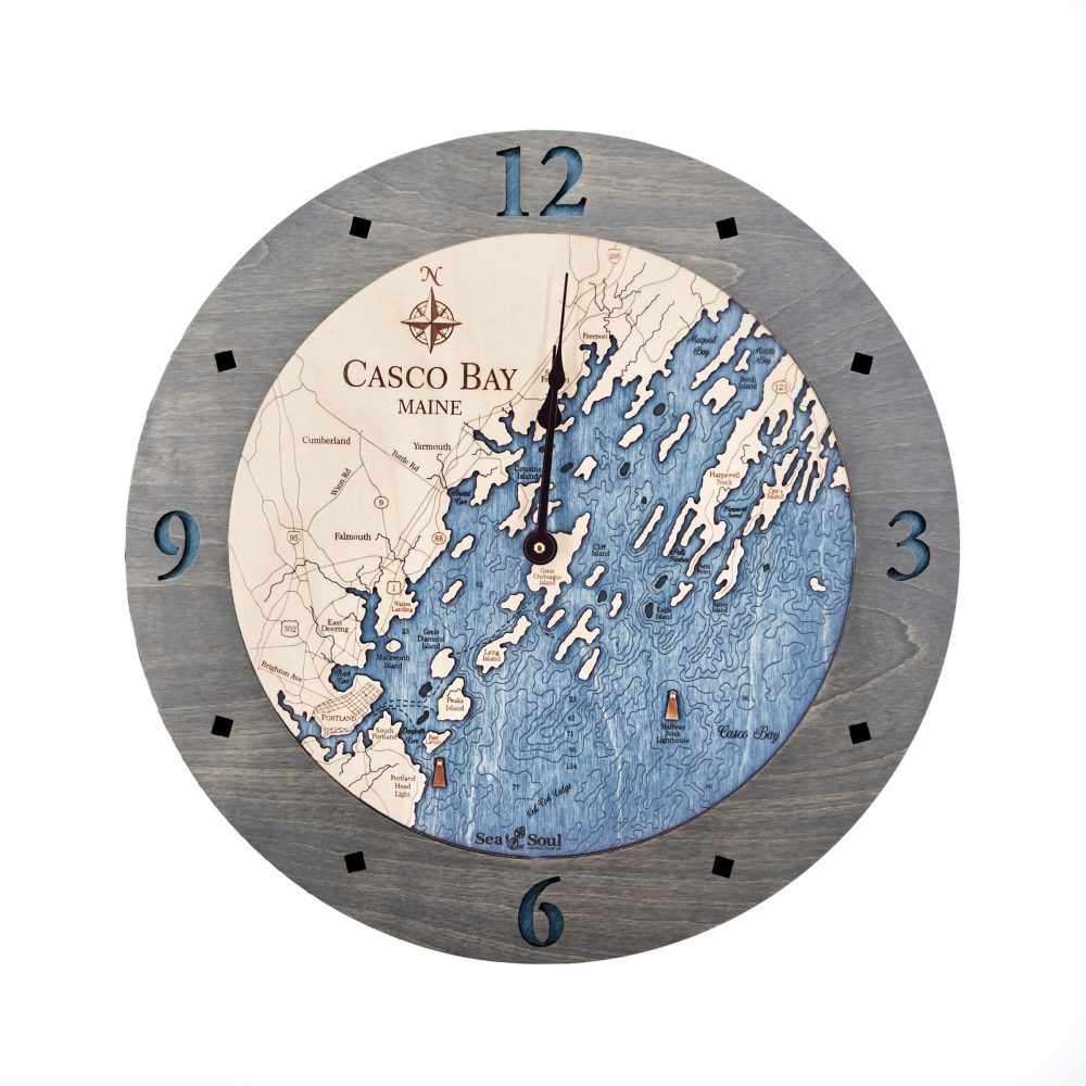 Casco Bay Nautical Clock Driftwood Accent with Deep Blue Water