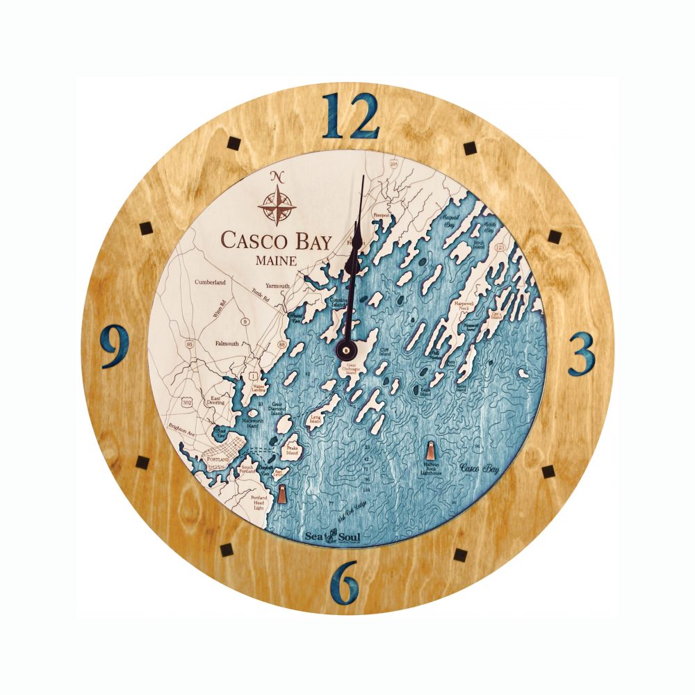 Casco Bay Nautical Clock Honey Accent with Blue Green Water