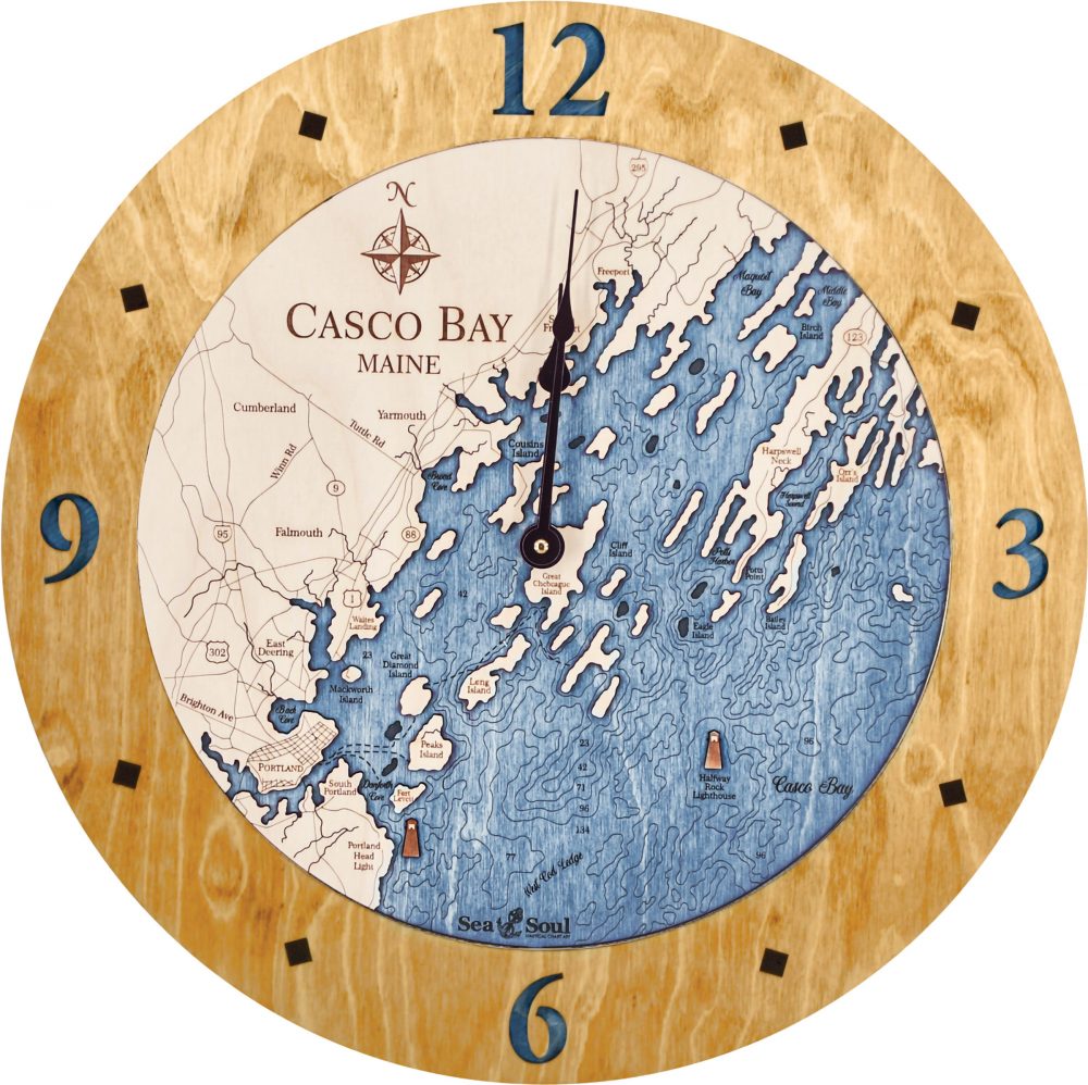 Casco Bay Nautical Clock Honey Accent with Deep Blue Water Product Shot