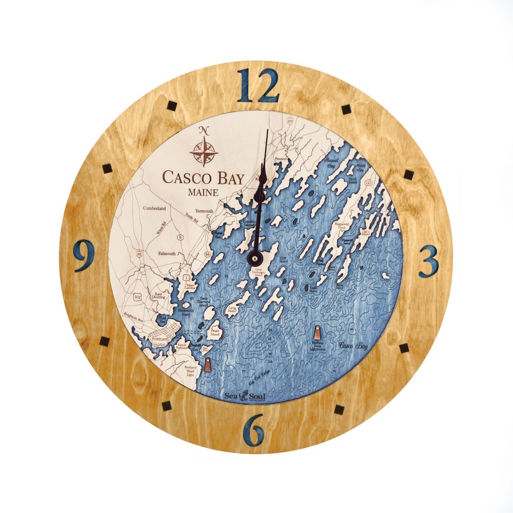 Casco Bay Nautical Clock Honey Accent with Deep Blue Water