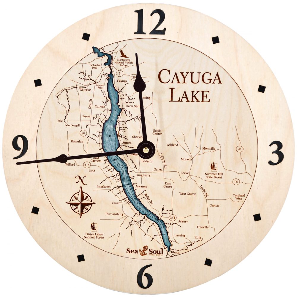 Cayuga Lake Nautical Clock Birch Accent with Blue Green Water Product Shot