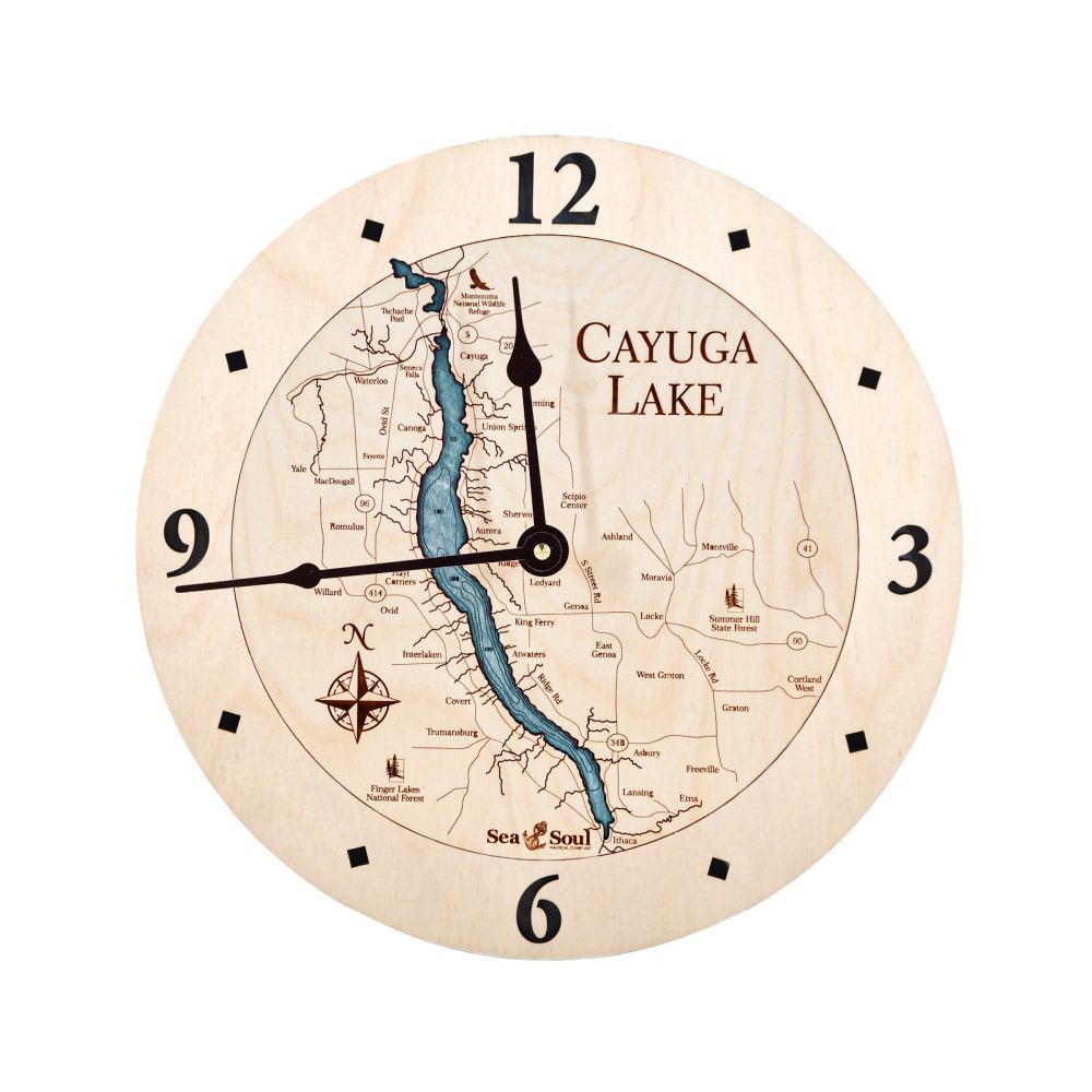 Cayuga Lake Nautical Clock Birch Accent with Blue Green Water