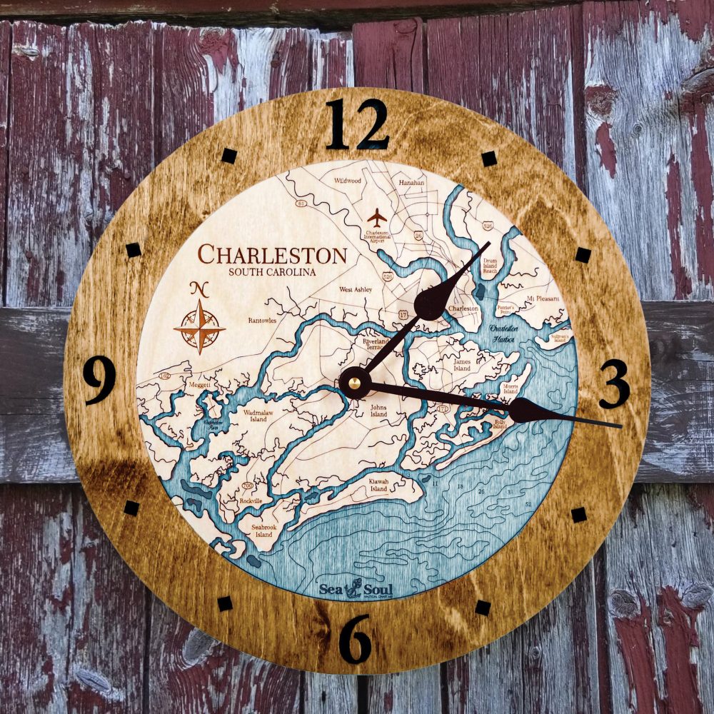 Charleston Nautical Clock Americana Accent with Blue Green Water on Fence