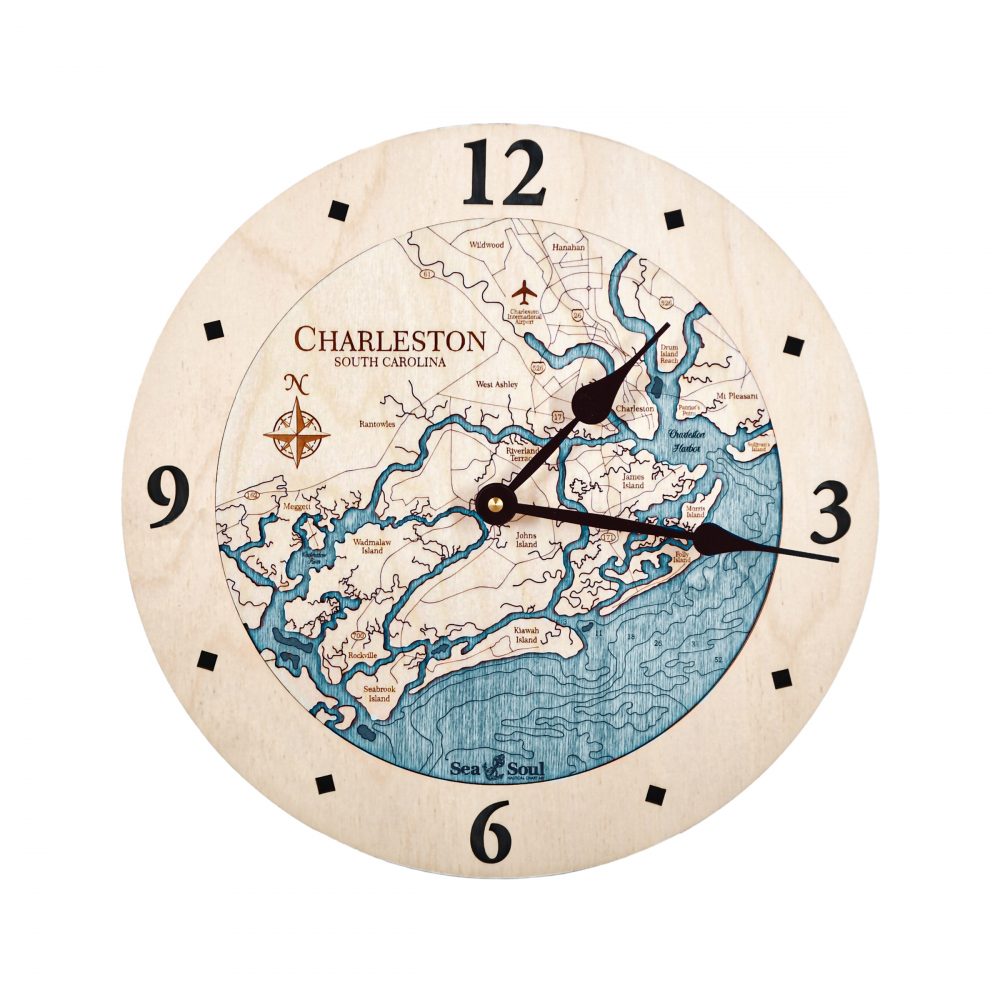 Charleston Nautical Clock Birch Accent with Blue Green Water