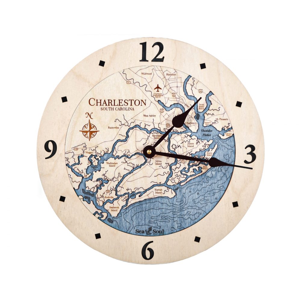 Charleston Nautical Clock Birch Accent with Deep Blue Water
