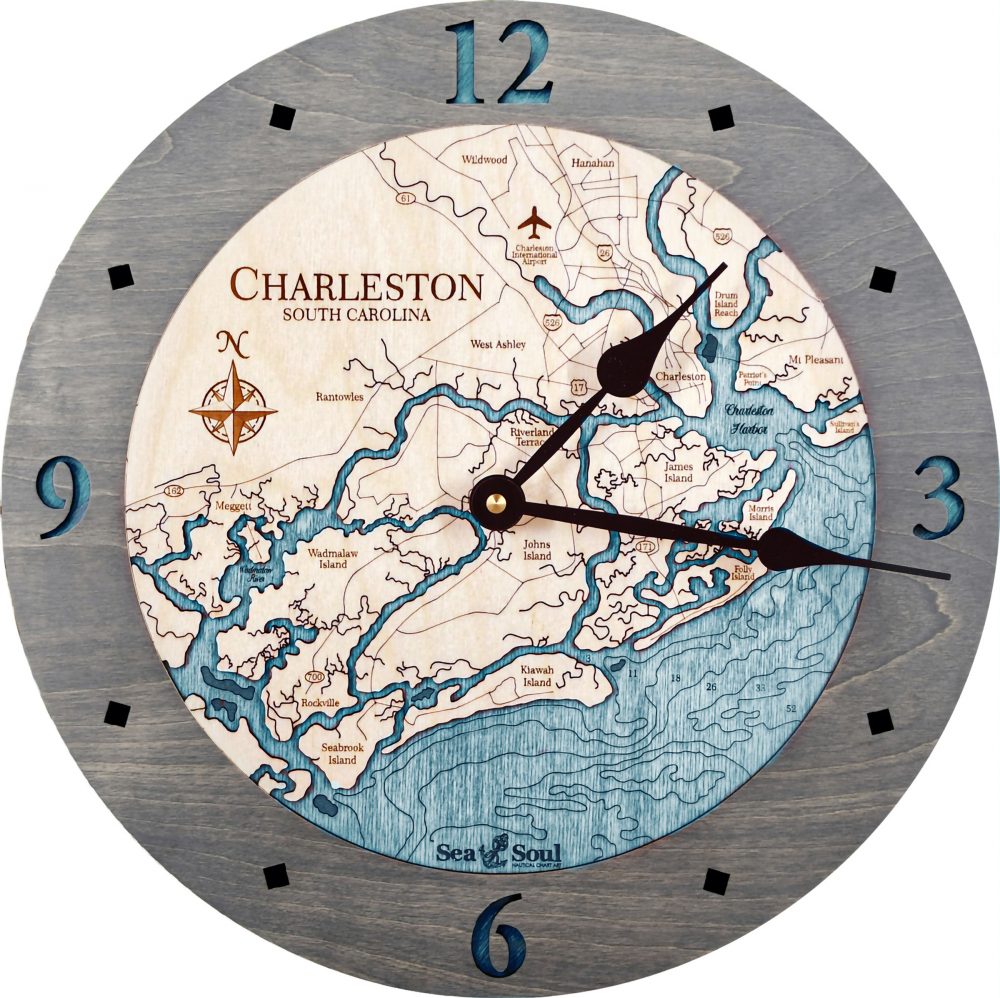 Charleston Nautical Clock Driftwood Accent with Blue Green Water Product Shot