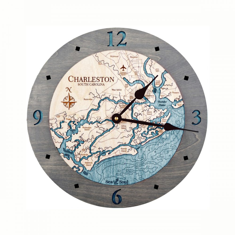 Charleston Nautical Clock Driftwood Accent with Blue Green Water