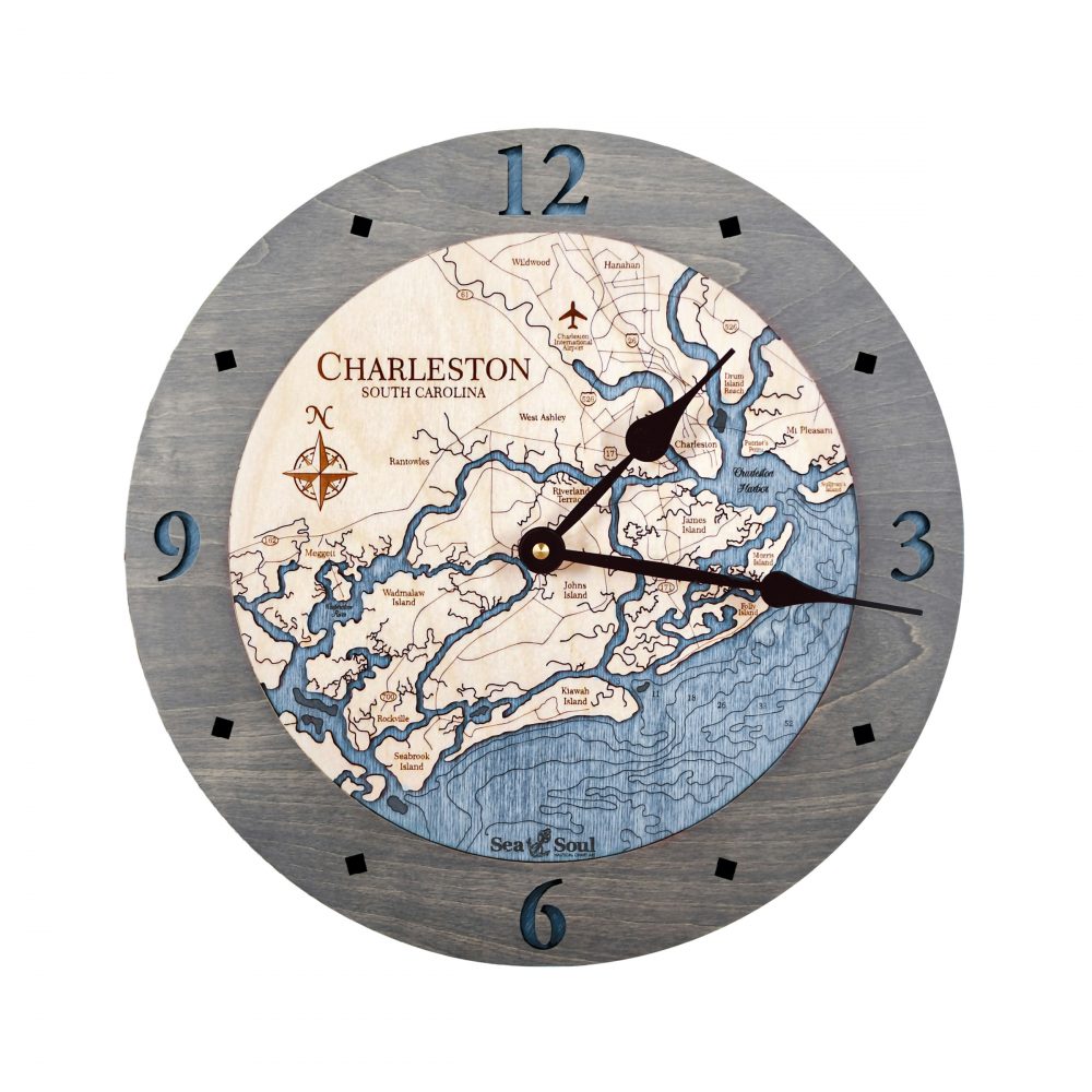 Charleston Nautical Clock Driftwood Accent with Deep Blue Water