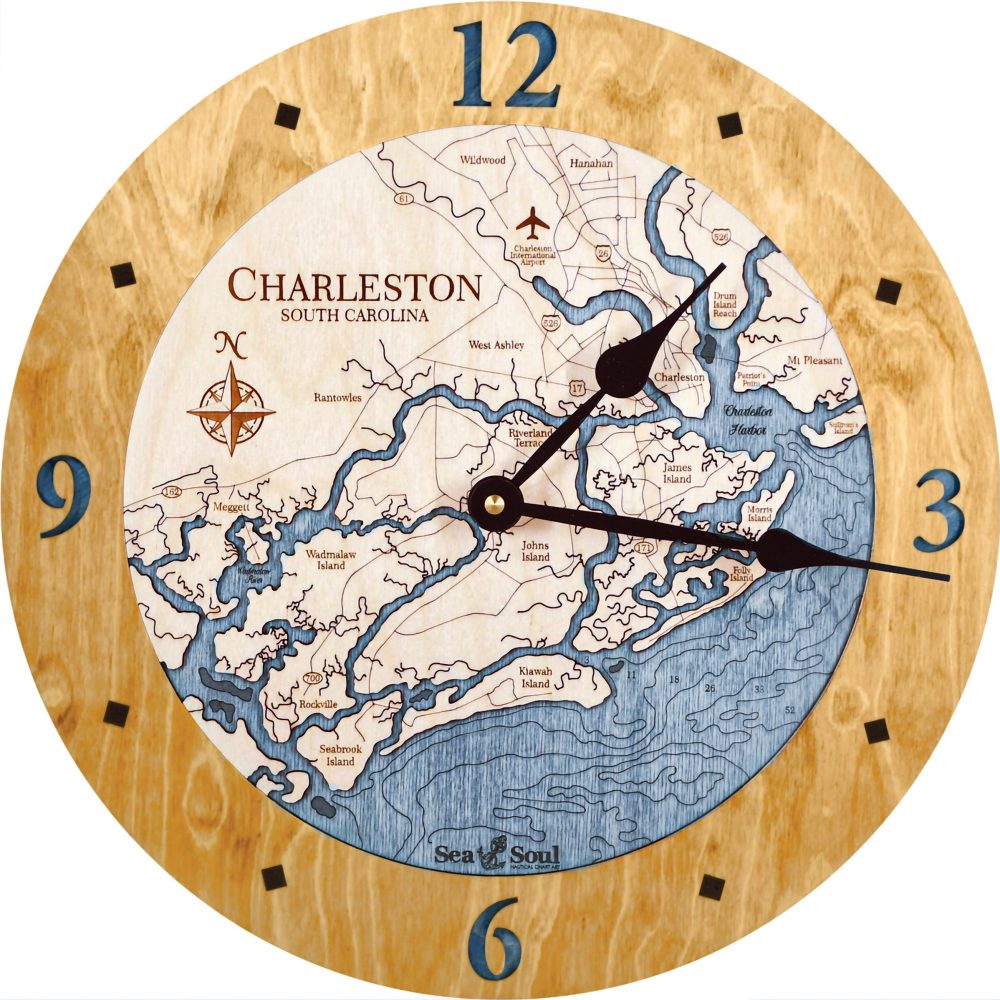 Charleston Nautical Clock Honey Accent with Deep Blue Water Product Shot