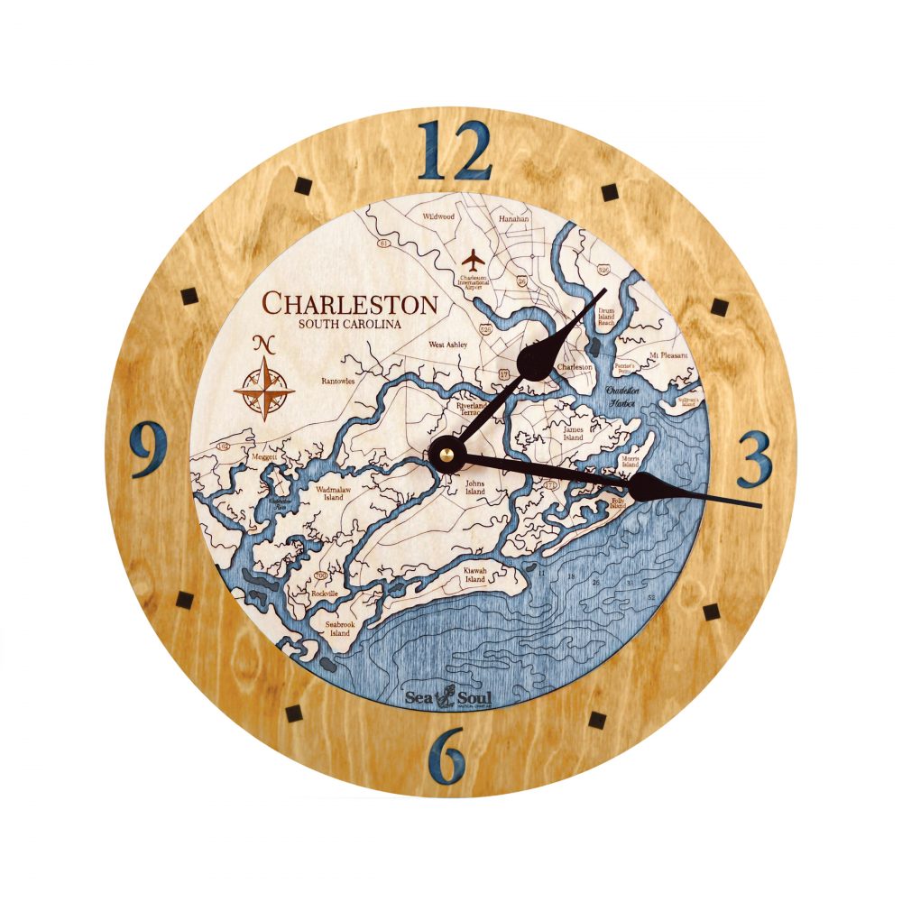 Charleston Nautical Clock Honey Accent with Deep Blue Water