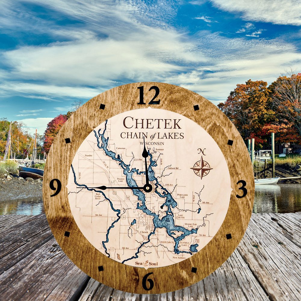 Chetek Chain of Lakes Nautical Clock Americana Accent with Blue Green Water on Dock