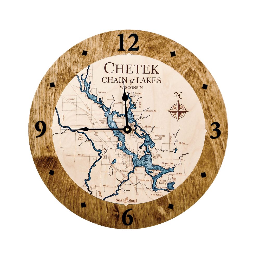 Chetek Chain of Lakes Nautical Clock Americana Accent with Blue Green Water