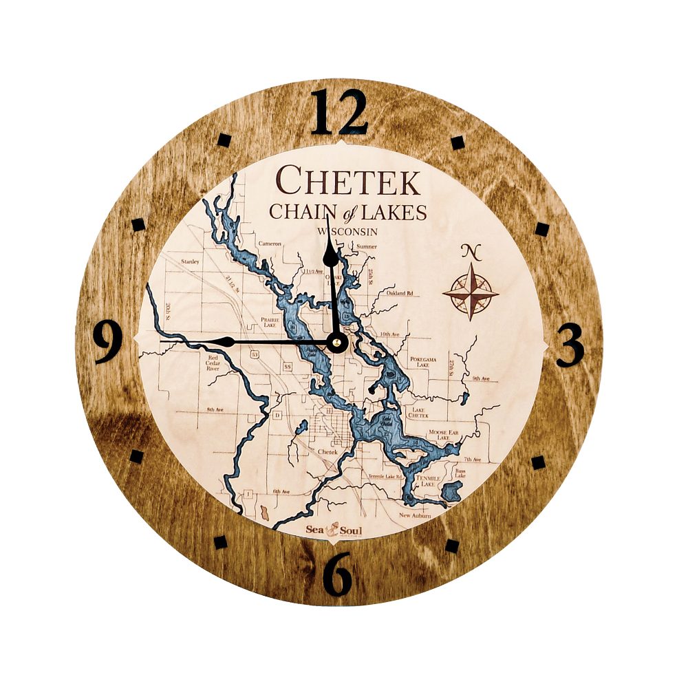 Chetek Chain of Lakes Nautical Clock Americana Accent with Deep Blue Water