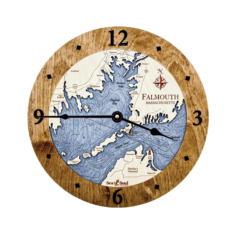 Falmouth Massachusetts Nautical Clock Americana Accent with Deep Blue Water