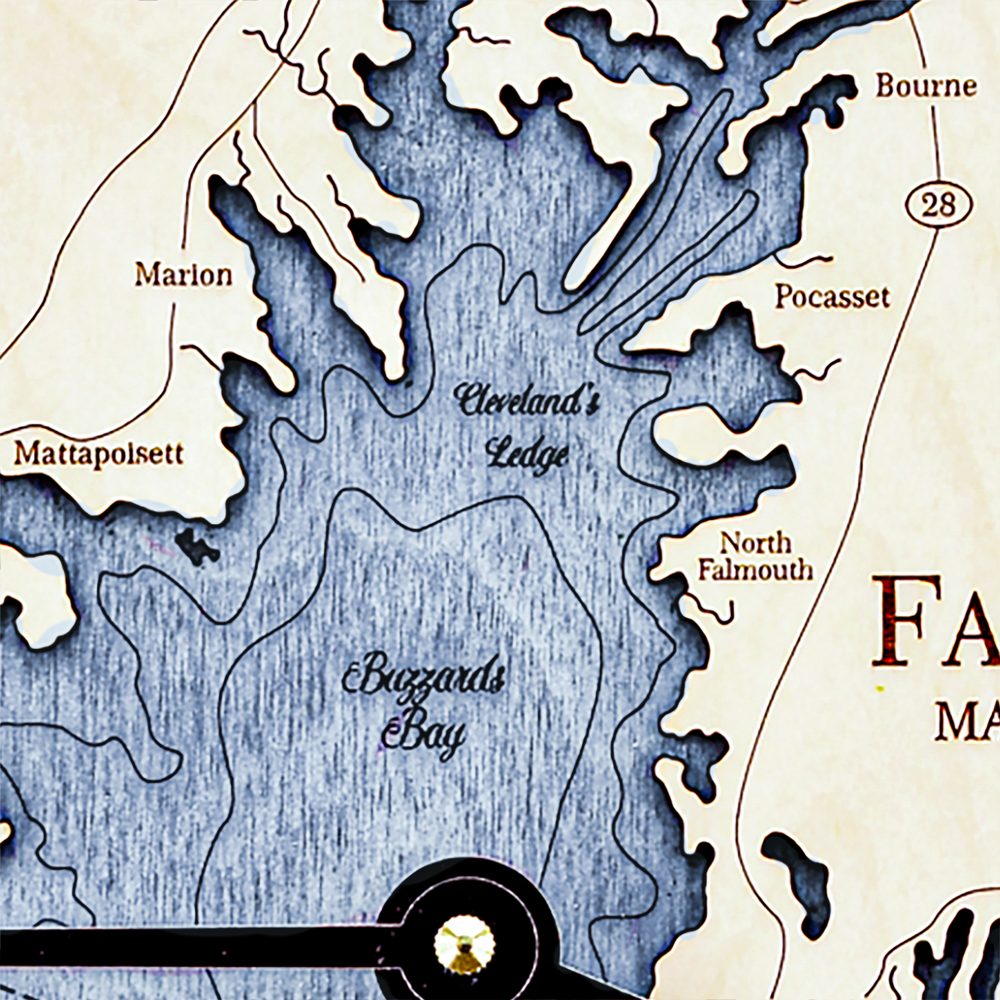 Falmouth Massachusetts Nautical Clock Birch Accent with Deep Blue Water Detail Shot 1