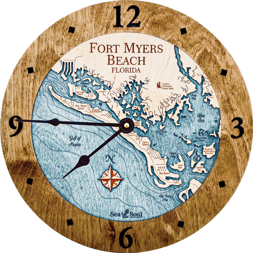 Fort Myers Beach Nautical Clock Americana Accent Blue Green Water Product Shot