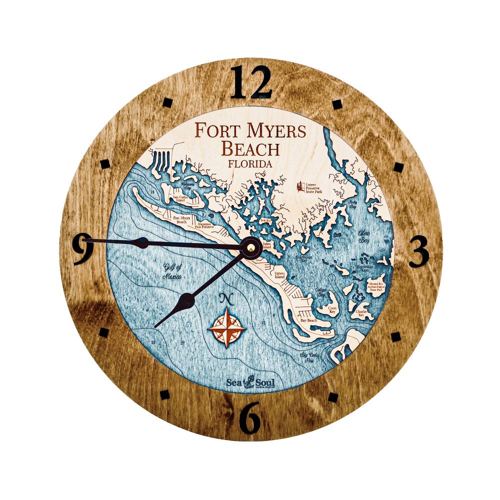 Fort Myers Beach Nautical Clock Americana Accent Blue Green Water