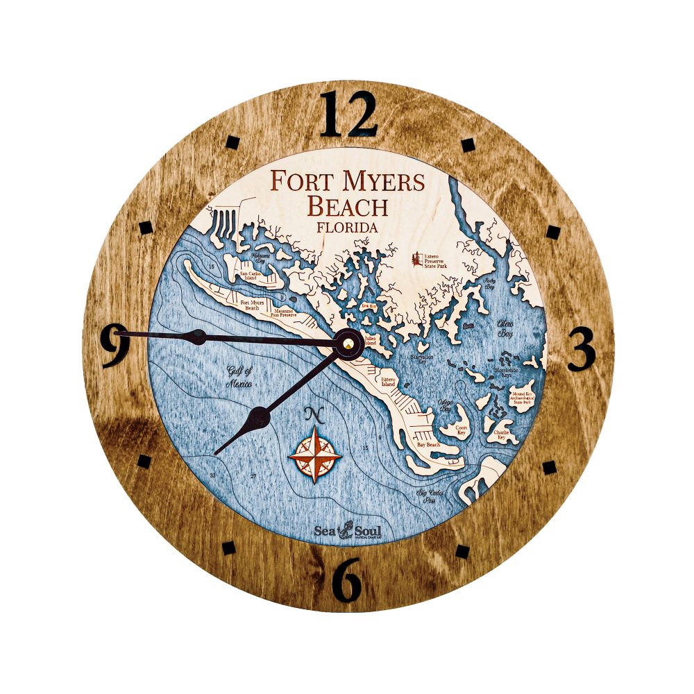 Fort Myers Beach Nautical Clock Americana Accent Deep Blue Water