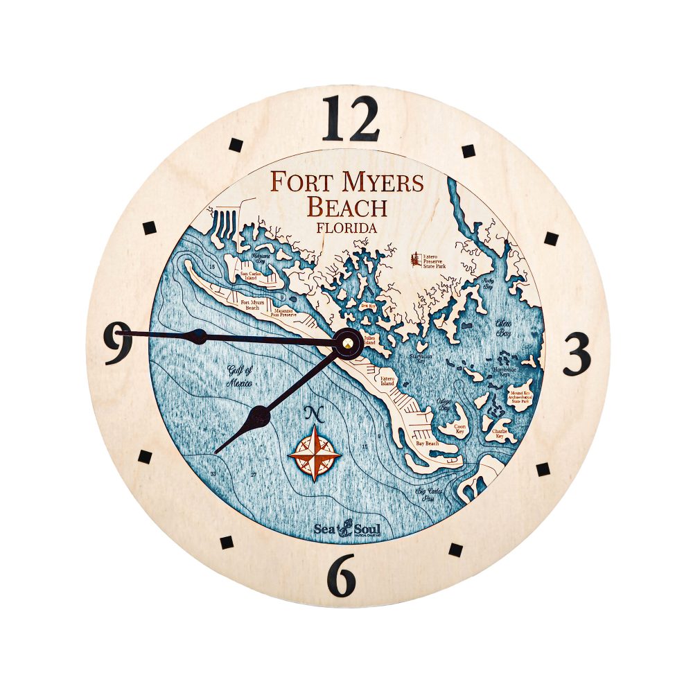 Fort Myers Beach Nautical Clock Birch Accent with Blue Green Water