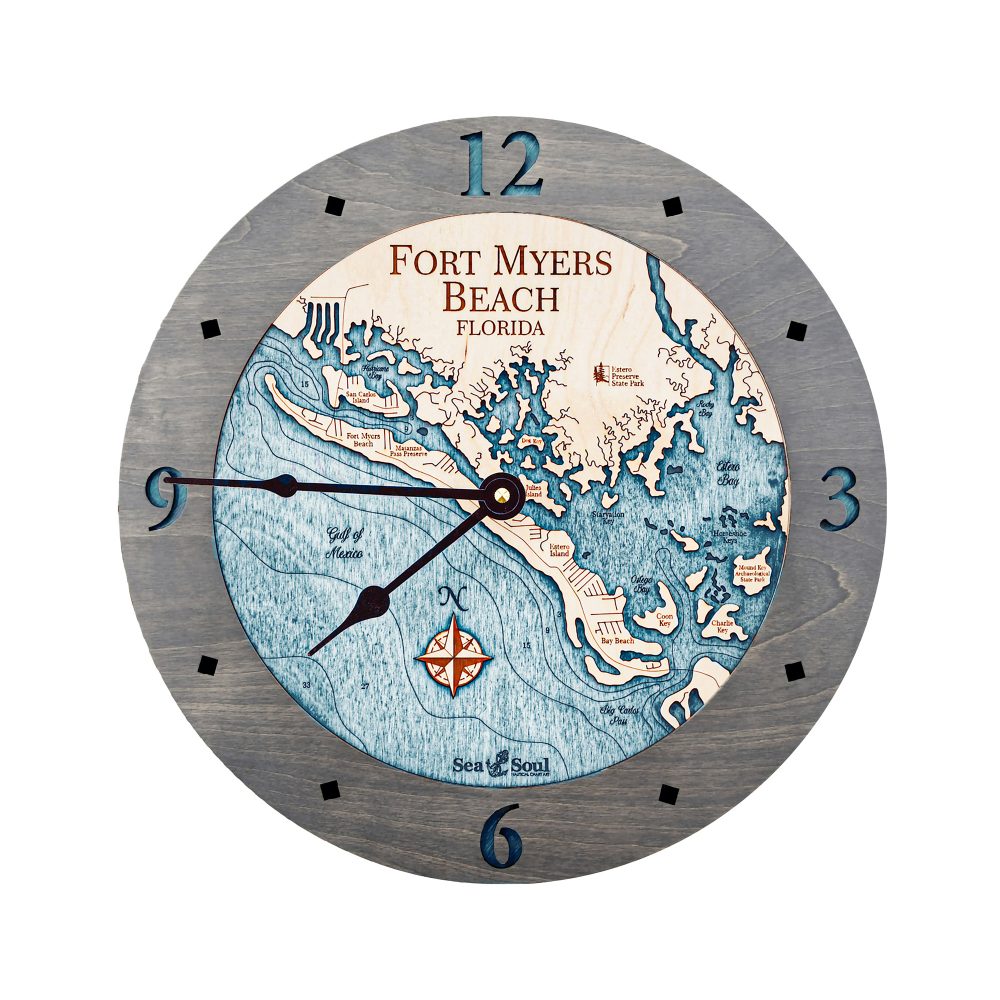 Fort Myers Beach Nautical Clock Driftwood Accent Blue Green Water