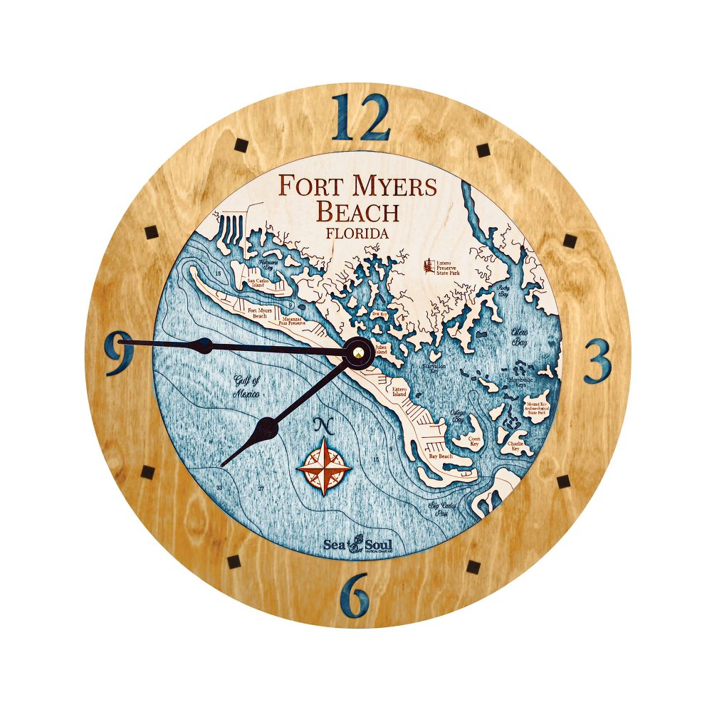 Fort Myers Beach Nautical Clock Honey Accent with Blue Green Water