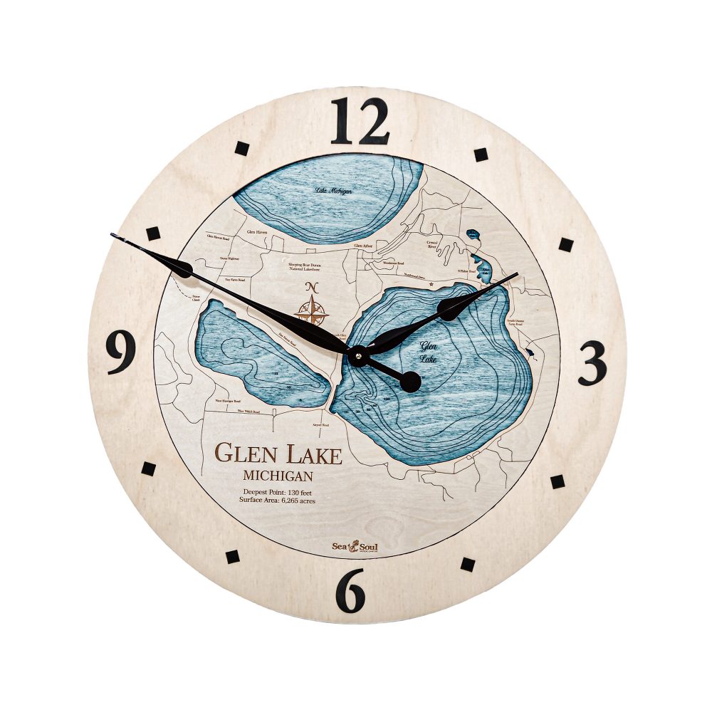 Glen Lake Nautical Clock Birch Accent with Blue Green Water