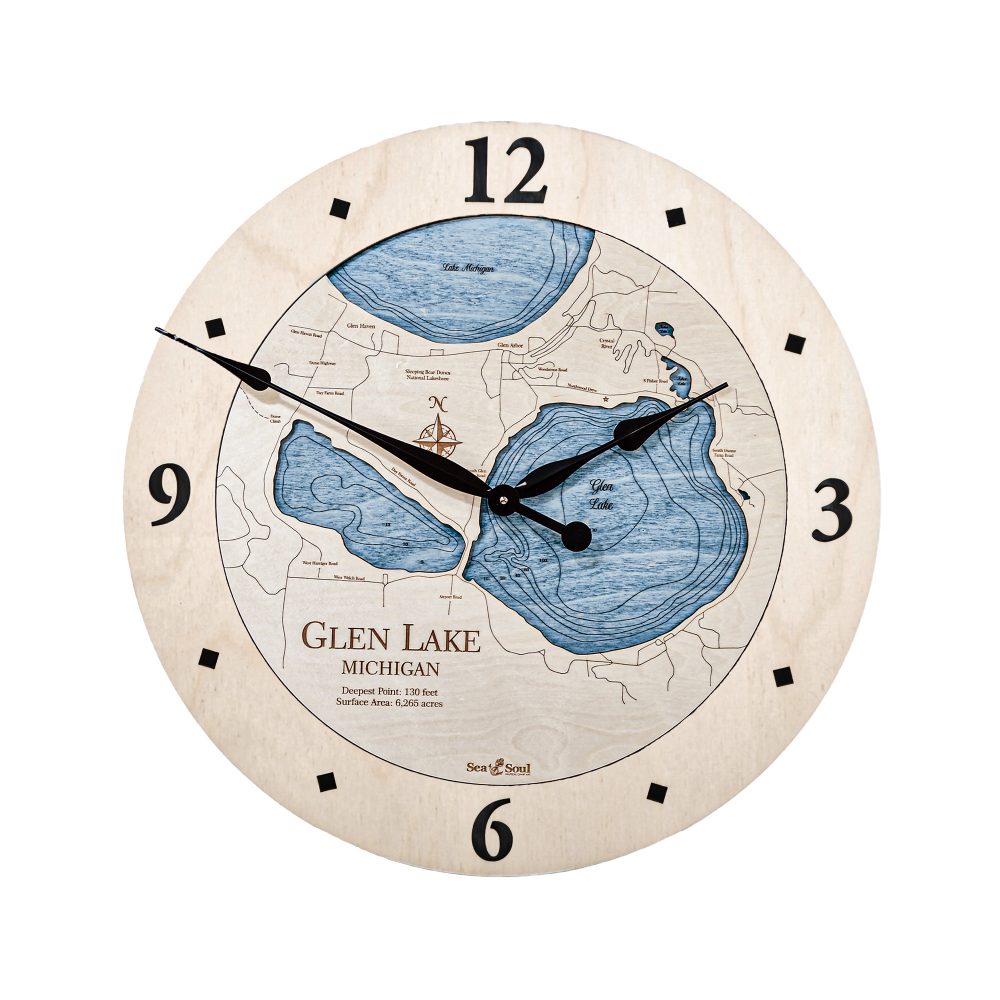 Glen Lake Nautical Clock Birch Accent with Deep Blue Water