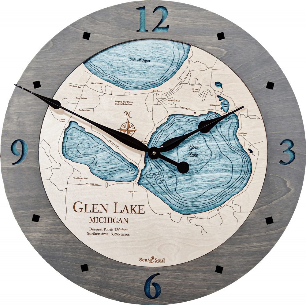 Glen Lake Nautical Clock Driftwood Accent with Blue Green Water Product Shot