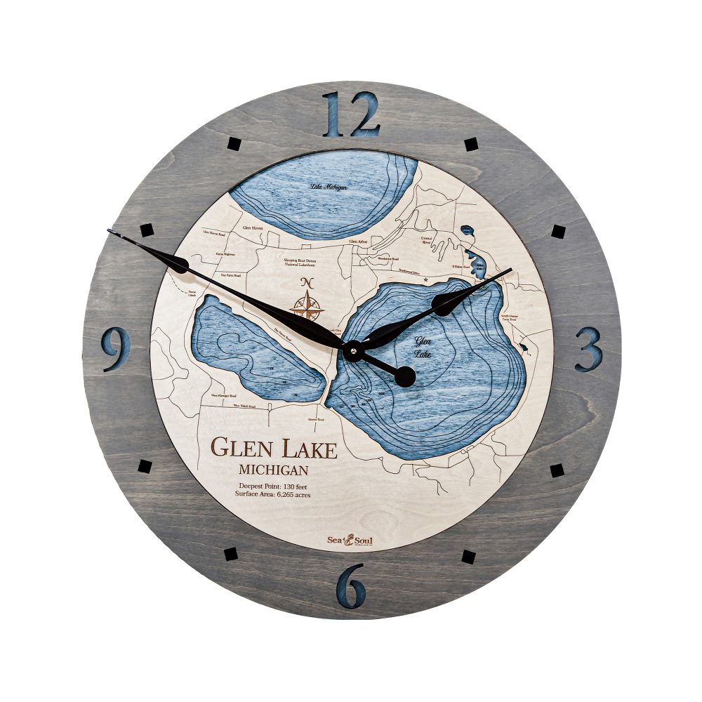 Glen Lake Nautical Clock Driftwood Accent with Deep Blue Water