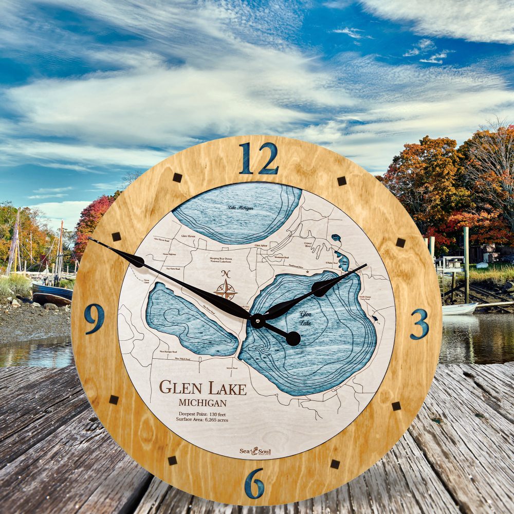 Glen Lake Nautical Clock Honey Accent with Blue Green Water on Dock