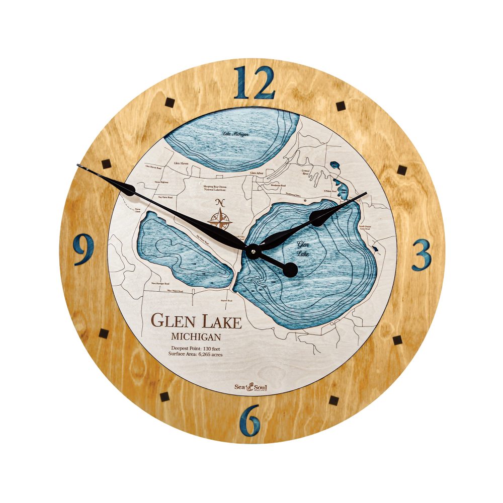 Glen Lake Nautical Clock Honey Accent with Blue Green Water