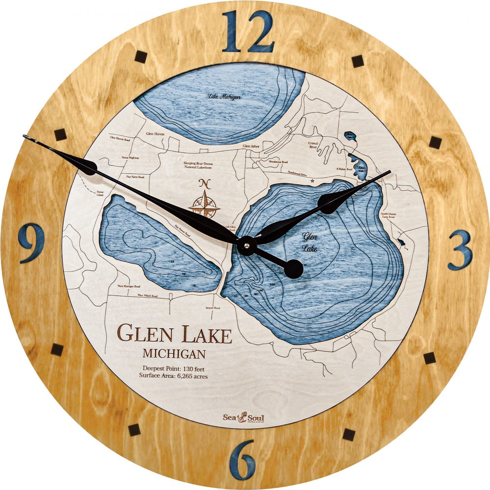 Glen Lake Nautical Clock Honey Accent with Deep Blue Water Product Shot
